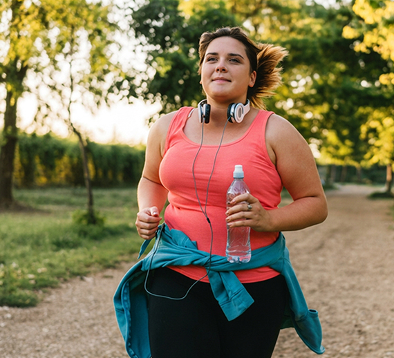 A woman jogging outdoors