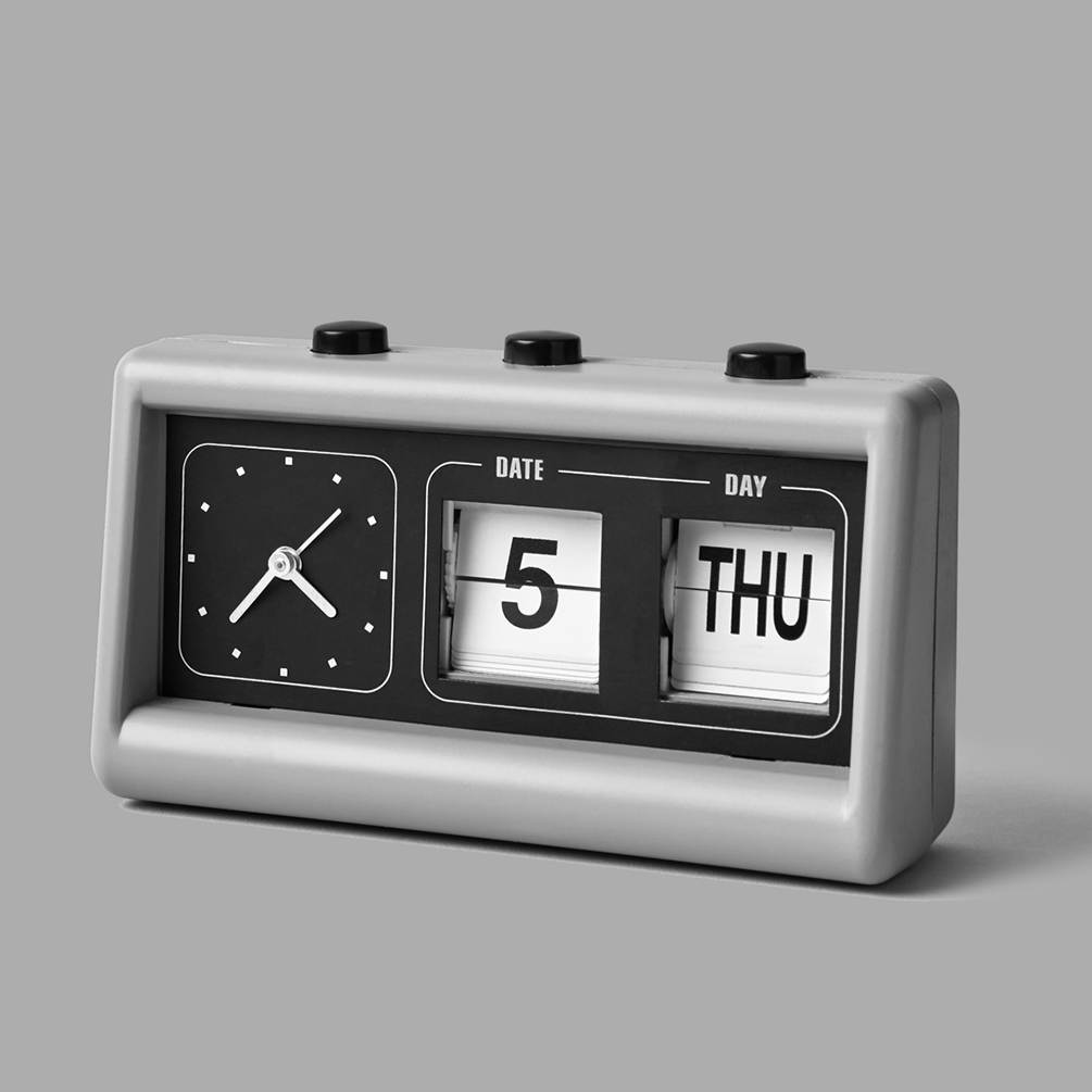 Clock displaying time and date.