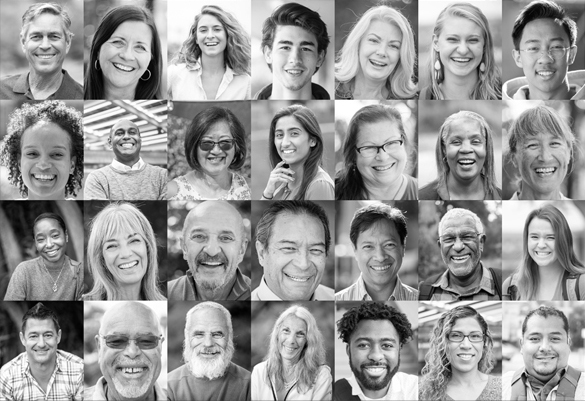 A group of Medicare members smile happily. 