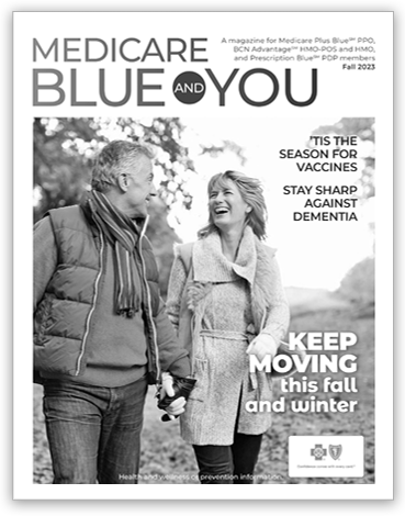  Medicare Blue and You fall magazine cover featuring a happy, cozy couple.