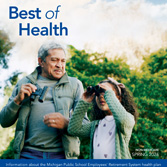 Spring 2026 newsletter cover featuring a grandfather holding binoculars next to his grandaughter