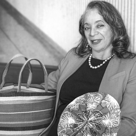 Michigan public school retiree Yvette with items from her trip to Ghana.