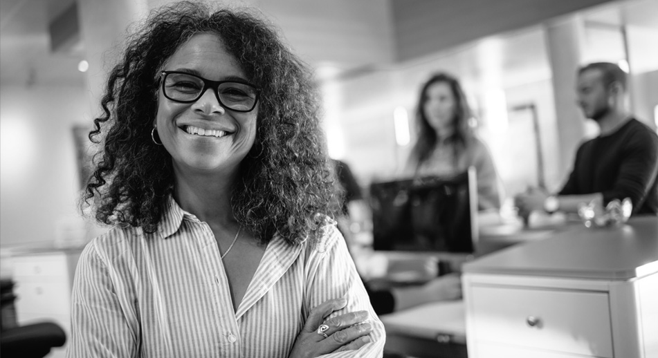 Smiling woman in an office setting