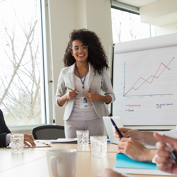 A health insurance agent giving a presentation