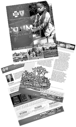 Cover images of Community Outreach and Responsibility reports.