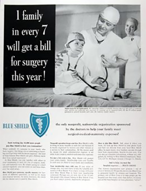 Snapshot of a Blue Shield advertisement from the mid-1900s