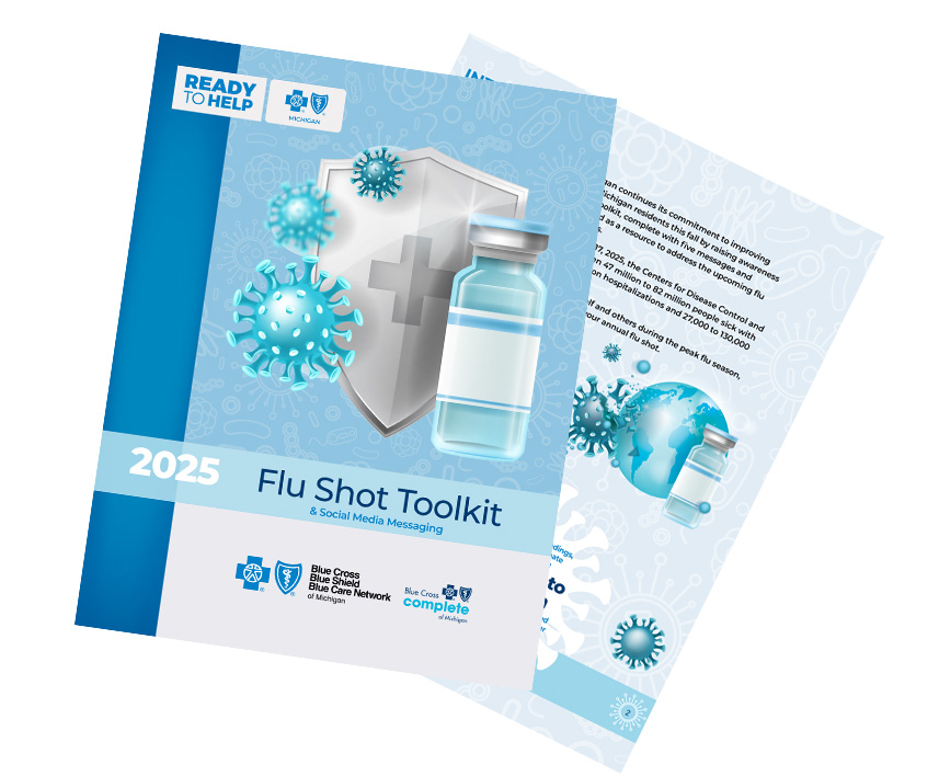 Screenshot of the first page of the flu shot toolkit showing the title 2025 Flu Shot Toolkit and a photo of a syringe