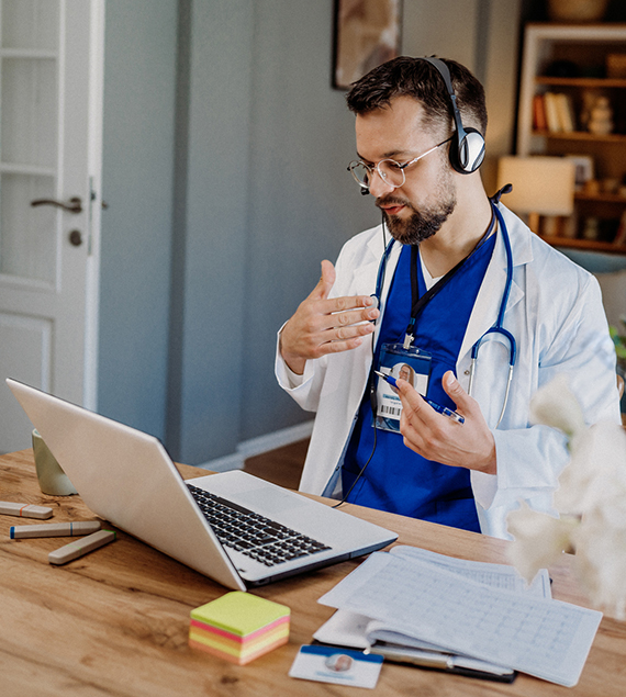 A healthcare provider conducting a virtual appointment