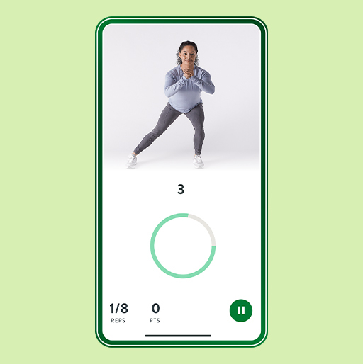 An image of a smartphone showing  a woman doing an exercise for her virtual physical therapy.