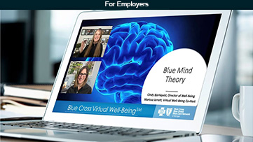 Virtual well-being presentation for employers, displayed on a laptop device