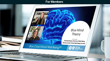 A virtual well-being webinar for members, shown on a laptop screen