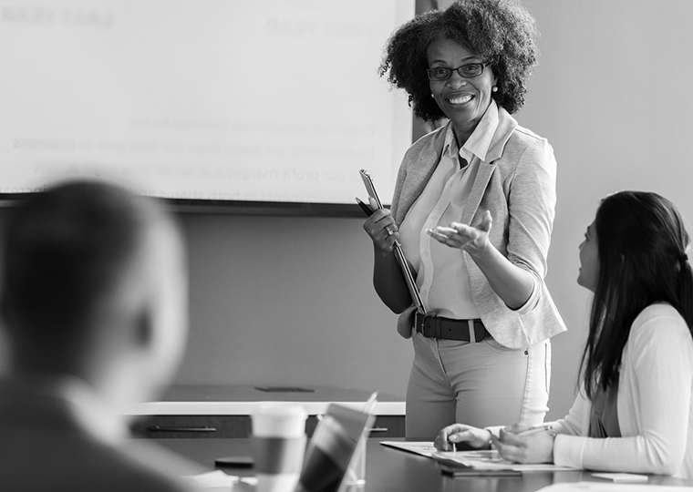 Person leading business meeting