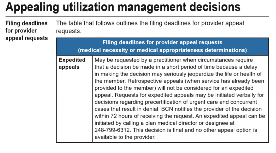 Appealing utilzation management decisions screenshot 1