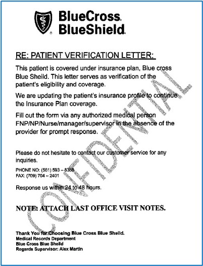 A patient verification letter with black text  Description automatically generated