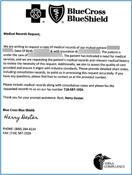 A close-up of a medical records request  Description automatically generated